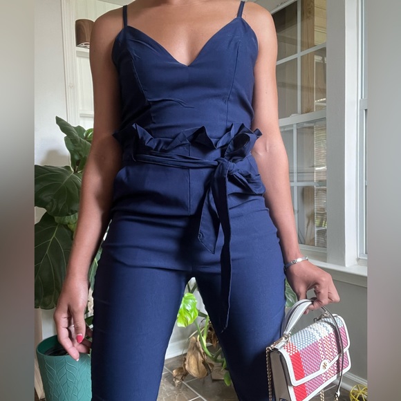 Windsor Navy Blue Spaghetti Strap Back Zip Sleeveless Jogger Style Jumpsuit - Picture 14 of 15